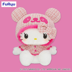 パンダ　ハローキティ　胸きゅんツイード超ＢＩＧぬいぐるみ